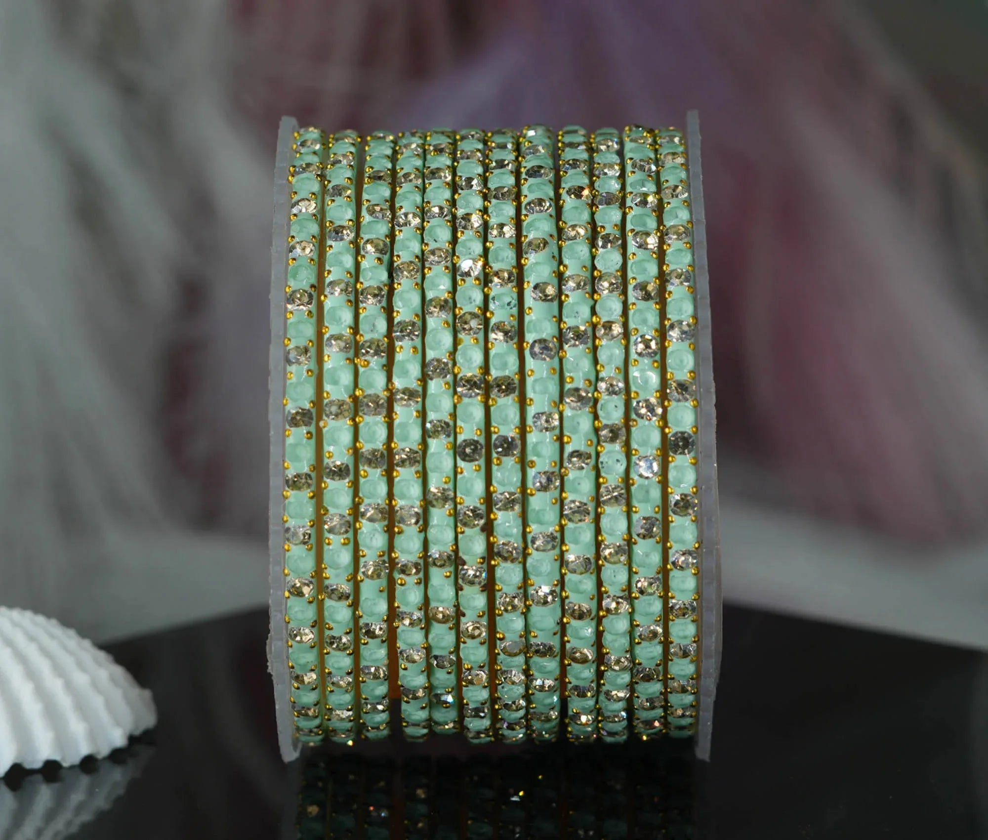 Glass Bangle with Beads Studded for Women & Girls (Pack 12 Bangles) - The Golden Cascade